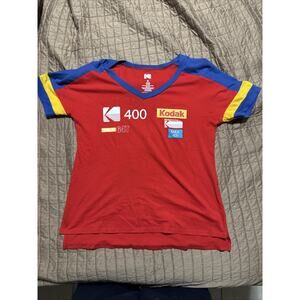 90's Kodak 400 Graphic Women's T-Shirt Red S Retro V-Neck Short Sleeve